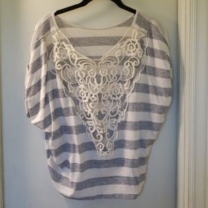 Stripped, laced  back top. Super cute!
